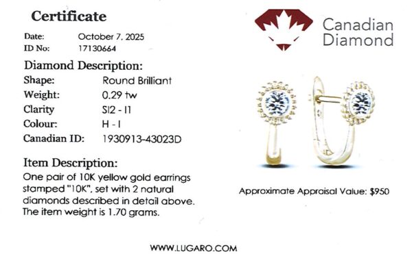 Canadian Diamond Bezel Set Huggie Hoop Earrings in Yellow Gold | 0.29 Carat Total Weight