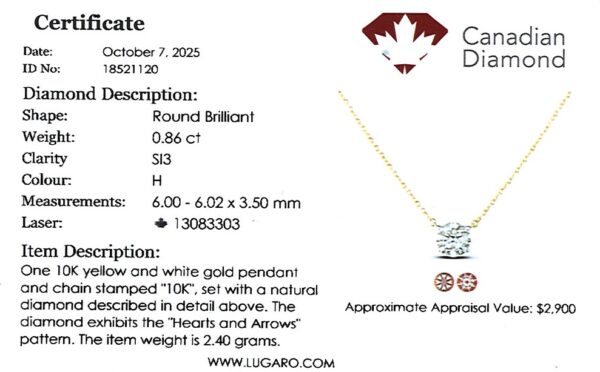 Canadian Diamond Solitaire Necklace in White and Yellow Gold - Image 3