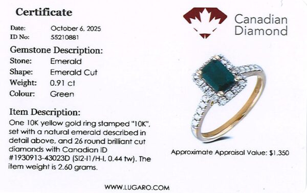 Emerald Cut Emerald and Canadian Diamond Ring in Yellow Gold