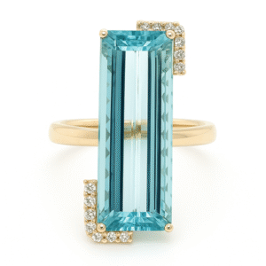 Non-Heated Brazilian Aquamarine and Diamond Statement Ring in 14K Yellow Gold