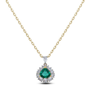 Emerald and De Beers Forevermark Diamond Halo Pendant in 18K Gold