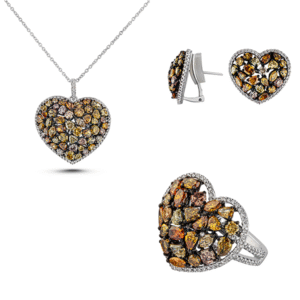 Lugaro Mosaic Collection Diamond Heart Ring, Pendant, and Earrings Set