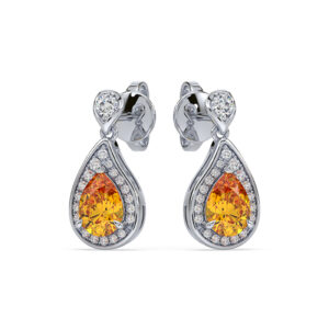 Citrine and Canadian Diamond Halo Drop Earrings in White Gold