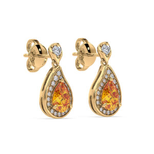 Citrine and Canadian Diamond Halo Drop Earrings in Yellow Gold