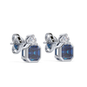 Canadian Diamond and Sapphire Bezel Set Earrings in White Gold