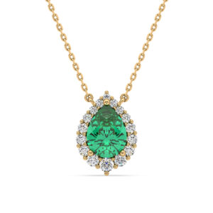 Emerald and De Beers Forevermark Diamond Halo Necklace in 18K Yellow Gold