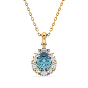 Non- Heated Aquamarine and De Beers Forevermark Diamond Halo Pendant in 14K Yellow Gold
