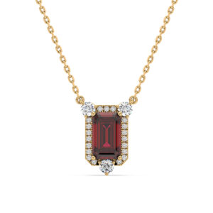 Vintage Inspired Ruby and De Beers Forevermark Diamond Halo Pendant in 18K Yellow Gold