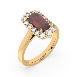 Ruby and De Beers Forevermark Diamond Halo Ring in 18K Yellow Gold