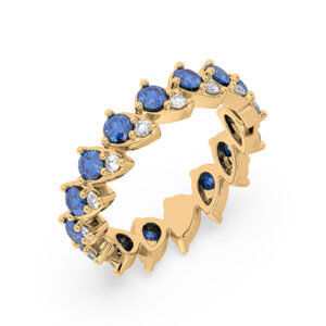 Elegant Sapphire and Canadian Diamond Eternity Ring in Yellow Gold