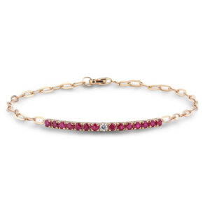 Paperclip Chain Bracelet White Ruby and Canadian Diamond In Yellow Gold