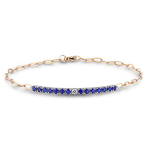 Paperclip Chain Bracelet With Sapphire and Canadian Diamond In Yellow Gold