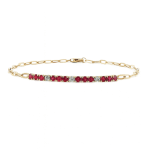 Ruby and Canadian Diamond Paperclip Chain Bracelet In Yellow Gold