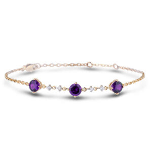 Amethyst and Dainty Diamond Bracelet in Yellow Gold