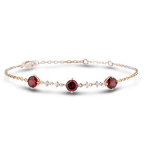 Garnet and Diamond Dainty Bracelet in Yellow Gold