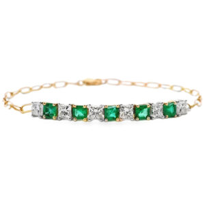 Canadian Diamond and Emerald Bracelet in 14K White and Yellow Gold