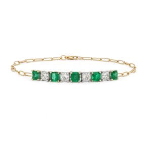 Canadian Diamond and Emerald Paperclip Bracelet in 14K White and Yellow Gold