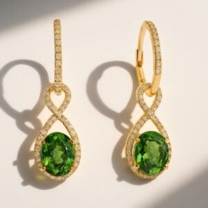 Oval Shaped Sapphire and Canadian Diamond Halo Dangle Drop Earrings In Yellow Gold