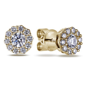 Canadian Diamond Halo Flower Stud Earrings In Yellow Gold
