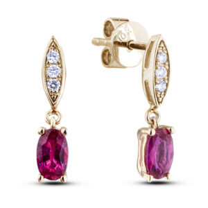 Ruby and Diamond Dangle Earrings in Yellow Gold