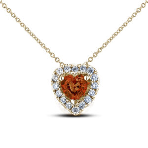 Sapphire and Canadian Diamond Halo Heart Pendant In Yellow Gold