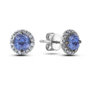 Sapphire and Canadian Diamond Halo Earrings in White Gold