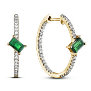 Emerald and Diamond Inside Out Hoop Earrings in Yellow Gold