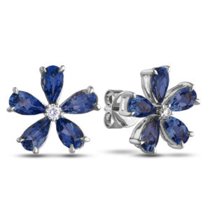 Canadian Diamond and Sapphire Flower Earrings in White Gold