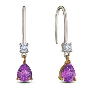 Non-Heated Pink Sapphire and Canadian Diamond Drop Earrings in 10K Yellow and White Gold
