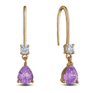 Non-Heated Pink Sapphire and Canadian Diamond Drop Earrings in Yellow Gold