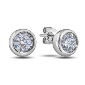 GIA Diamond Bezel Set Stud Earrings in 14K White Gold