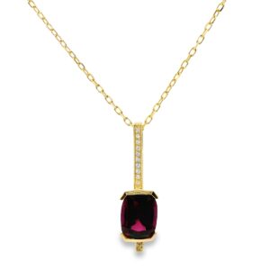 Rhodolite Garnet and Canadian Diamond Drop Necklace In Yellow Gold