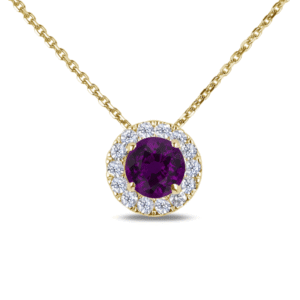 Amethyst & Canadian Diamond Halo Pendant in Yellow Gold