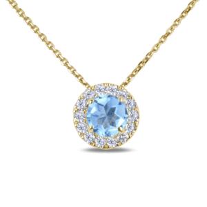 Blue Topaz & Canadian Diamond Halo Pendant in Yellow Gold