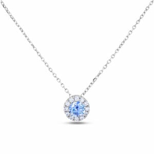 Ceylon Blue Sapphire & Canadian Diamond Halo Pendant in White Gold