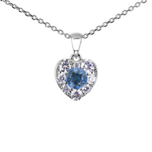 Canadian Diamond & Sapphire Halo Heart Pendant in White Gold