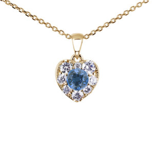 Canadian Diamond & Sapphire Halo Heart Pendant in Yellow Gold