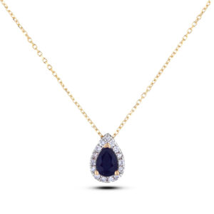 Pear-Shaped Sapphire and Canadian Diamond Halo Pendant in Yellow Gold