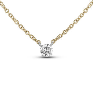 Canadian Diamond Solitaire Necklace in White and Yellow Gold | 0.16 CT
