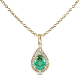 Non-Heated Sapphire and Canadian Diamond Pear Shape Halo Pendant in Yellow Gold