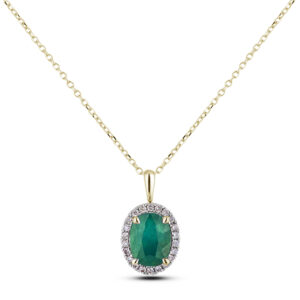 Oval Emerald and Canadian Diamond Halo Pendant in Yellow Gold