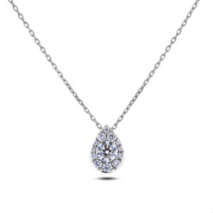 Canadian Diamond Halo Pear Pendant in White Gold