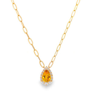 Citrine and Canadian Diamond Halo Paperclip Chain Necklace in Yellow Gold