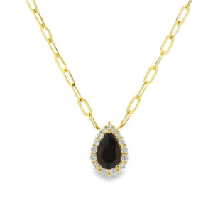 Garnet and Canadian Diamond Halo Paperclip Chain Necklace in Yellow Gold