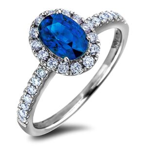 Sapphire & Canadian Diamond Oval Halo Ring in White Gold