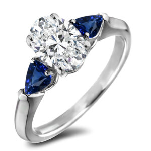 De Beers Forevermark Diamond and Ceylon Sapphire Trilogy Style Ring in 18K White Gold