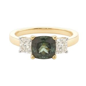 Alexandrite and De Beers Forevermark Diamond Trilogy Ring in 18K Yellow Gold