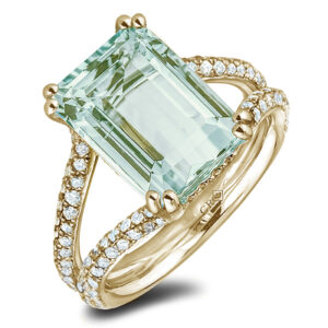 Green Amethyst and Canadian Diamond Ring in Yellow Gold