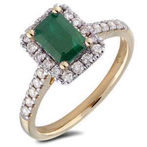 Emerald Cut Emerald and Canadian Diamond Ring in Yellow Gold