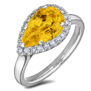 Yellow Sapphire and Diamond Halo Ring in 18K White Gold